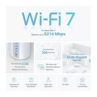 TP-Link Deco BE65(1-pack) BE9300 Tri-band Mesh WiFi 7 sistem za celoten dom, 4x 2,5GLAN, USB, 2,4/5/6GHz, HomeShi
