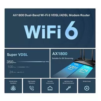 TP-Link Archer VX1800V - AX1800 Wi-Fi 6 VDSL/ADSL Modem in usmerjevalnik, USB 2.0 za 3G/4G in medije, RJ-11 za telefon VoIP, Eas TP-Link Archer VX1800V - AX1800 Wi-Fi 6 VDSL/ADSL Modem in usmerjevalnik, USB 2.0 za 3G/4G in medije, RJ-11 za telefon VoIP, Eas