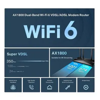 TP-Link Archer VX1800V - AX1800 Wi-Fi 6 VDSL/ADSL Modem in usmerjevalnik, USB 2.0 za 3G/4G in medije, RJ-11 za telefon VoIP, Eas - Rabljeno TP-Link Archer VX1800V - AX1800 Wi-Fi 6 VDSL/ADSL Modem in usmerjevalnik, USB 2.0 za 3G/4G in medije, RJ-11 za telefon VoIP, Eas - Rabljeno