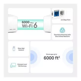 TP-Link WiFi usmerjevalnik Mercusys Halo H90X(2-pack) WiFi 6, AX6000, 1x 2.5GLAN, 2x GLAN TP-Link WiFi usmerjevalnik Mercusys Halo H90X(2-pack) WiFi 6, AX6000, 1x 2.5GLAN, 2x GLAN