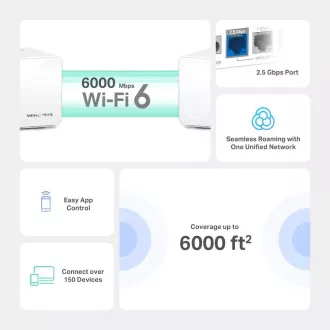 TP-Link WiFi usmerjevalnik Mercusys Halo H90X(2-pack) WiFi 6, AX6000, 1x 2.5GLAN, 2x GLAN TP-Link WiFi usmerjevalnik Mercusys Halo H90X(2-pack) WiFi 6, AX6000, 1x 2.5GLAN, 2x GLAN