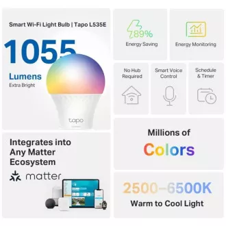 TP-Link Tapo L535E, pametna LED žarnica Wi-Fi, barvna, 2500-6500K, E27 TP-Link Tapo L535E, pametna LED žarnica Wi-Fi, barvna, 2500-6500K, E27