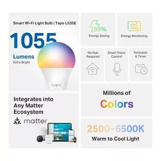 TP-Link Tapo L535E, pametna LED žarnica Wi-Fi, barvna, 2500-6500K, E27 TP-Link Tapo L535E, pametna LED žarnica Wi-Fi, barvna, 2500-6500K, E27