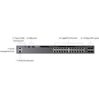 TP-Link SG6428X Omada 24-portno gigabitno stikalo RJ45 z možnostjo zlaganja L3, 4×10 Gb/s reže SFP