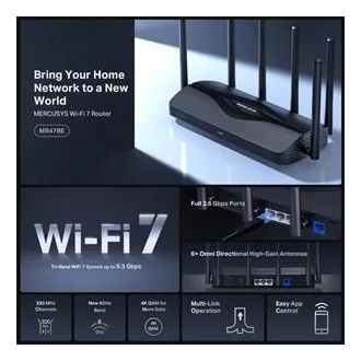 MERCUSYS MR47BE - BE9300 Tri-band Wi-Fi 7 Router, 2,5G WAN, 3x 2,5G LAN, EasyMesh