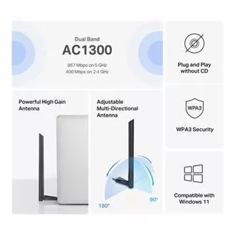 MERCUSYS MA30H - Brezžični dvopasovni adapter AC1300 USB - Antena, z visokim izkoristkom