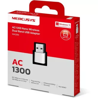 MERCUSYS MA30N - Brezžični dvopasovni adapter AC1300 USB Nano