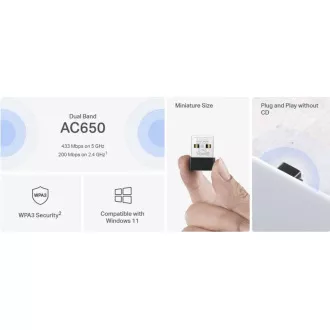 MERCUSYS MA20N - Brezžični dvopasovni adapter AC650 USB Nano
