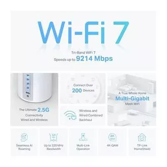 TP-Link Deco BE65(3-pack) BE9300 Tri-band Mesh WiFi 7 sistem za celoten dom, 4x 2,5GLAN, USB, 2,4/5/6GHz, HomeShi
