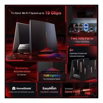 TP-Link Archer GE800 - BE19000, 1x10GLAN, 2x2.5GLAN, 4xLAN, 1x USB 3.0, tripasovni gaming Wi-Fi 7 usmerjevalnik, HomeShiel™, EasyMesh™
