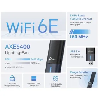 TP-Link Archer TBE400U Plus – brezžični USB-adapter Wi-Fi 7 z visoko zmogljivo anteno