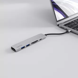 Epico 6v1 Alu vozlišče 8K s priključkom USB-C - srebrno