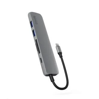 Epico 6-v-1 aluminijasti USB-C 8K hub – siva Epico 6-v-1 aluminijasti USB-C 8K hub – siva
