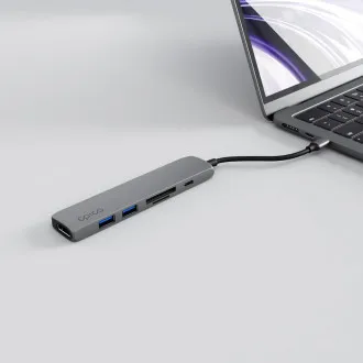 Epico 6-v-1 aluminijasti USB-C 8K hub – siva Epico 6-v-1 aluminijasti USB-C 8K hub – siva