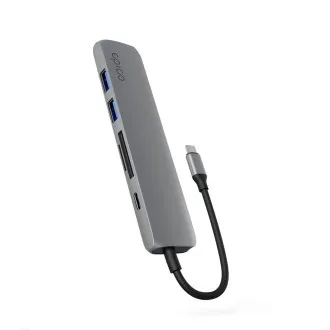 Epico 6-v-1 aluminijasti USB-C 8K hub – siva Epico 6-v-1 aluminijasti USB-C 8K hub – siva