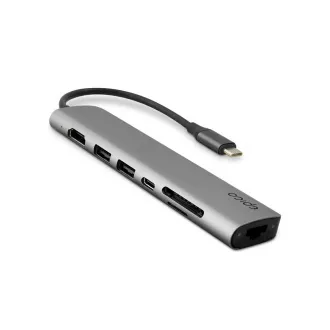 Multimedijsko vozlišče Epico 7v1 8K s priključkom USB-C - sivo