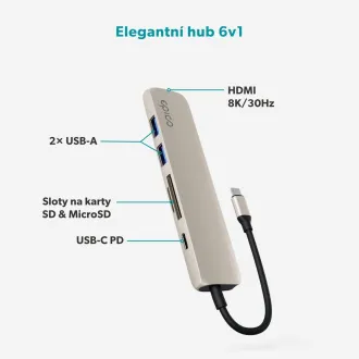 Aluminijasto vozlišče Epico 6v1 USB-C 8K - belo