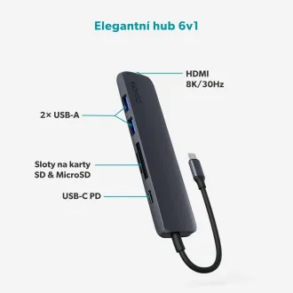 Aluminijasto vozlišče Epico 6v1 USB-C 8K - črnilo