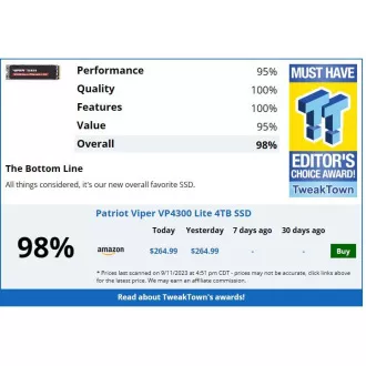 PATRIOT VP4300 Lite/4TB/SSD/M.2 NVMe/Black/5R
