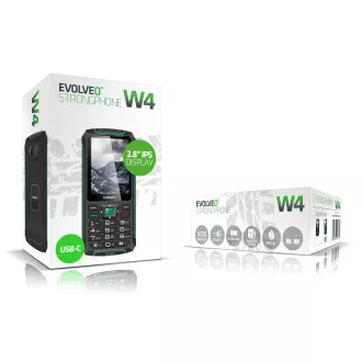 EVOLVEO StrongPhone W4, IP68 odporen telefon z dvema karticama SIM, 2,8-palčni LCD, 2500 mAh, Powerbank, črno-zelen