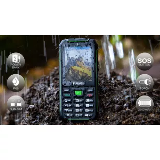EVOLVEO StrongPhone W4, IP68 odporen telefon z dvema karticama SIM, 2,8-palčni LCD, 2500 mAh, Powerbank, črno-zelen