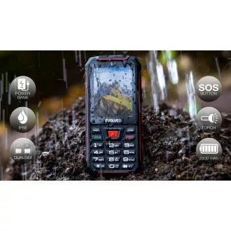 EVOLVEO StrongPhone W4, IP68 odporen telefon z dvema karticama SIM, 2,8-palčni LCD, 2500 mAh, Powerbank, črna in rdeča
