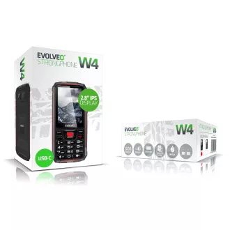 EVOLVEO StrongPhone W4, IP68 odporen telefon z dvema karticama SIM, 2,8-palčni LCD, 2500 mAh, Powerbank, črna in rdeča