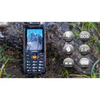 EVOLVEO StrongPhone Z6, IP68 odporen telefon z dvema karticama SIM, 2,8" LCD, 4000 mAh, Powerbank, črno-oranžen