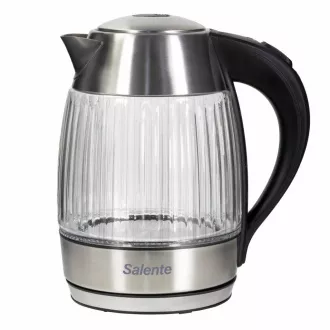 Salente StripeGlass, električni čajnik 1,8 l, nerjaveče jeklo/steklo, rdeča osvetlitev