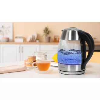 Salente StripeGlass, električni čajnik 1,8 l, nerjaveče jeklo/steklo, rdeča osvetlitev