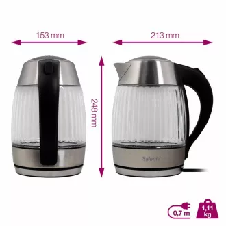 Salente StripeGlass, električni čajnik 1,8 l, nerjaveče jeklo/steklo, rdeča osvetlitev