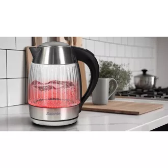 Salente StripeGlass, električni čajnik 1,8 l, nerjaveče jeklo/steklo, rdeča osvetlitev