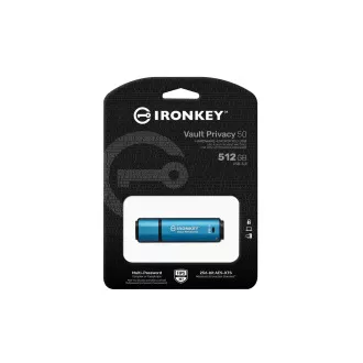 Kingston Ironkey Vault Privacy 50/512GB/USB 3.2/USB-A/modra