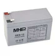 MHPower GE9-12 Gel baterija 12V/9Ah, Faston F2 - 6,3 mm, globok cikel