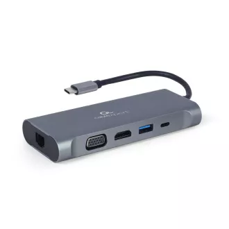 Gembird USB-C 7v1 večportni USB 3.0 HDMI VGA PD bralnik kartic stereo zvok Gembird USB-C 7v1 večportni USB 3.0 HDMI VGA PD bralnik kartic stereo zvok