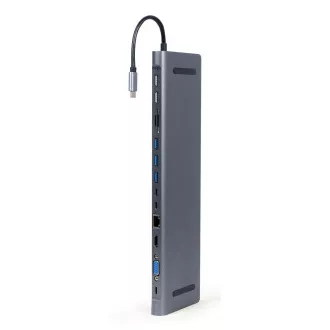 Gembird USB-C 9v1 večportni USB   HDMI   VGA   PD   bralnik kartic   LAN   zvok