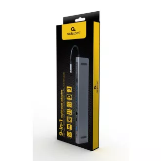 Gembird USB-C 9v1 večportni USB   HDMI   VGA   PD   bralnik kartic   LAN   zvok