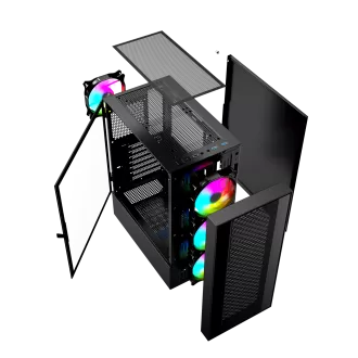 Gembird Fornax 4000 ARGB/Midi Tower/Transpar./Črna