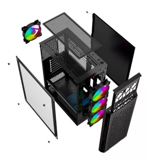 GEMBIRD Fornax 400X/Midi Tower/Transpar./Črna