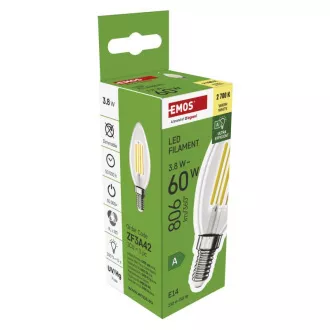 EMOS LED sveča 3,8W(60W) 806lm E14 WW A CLASS