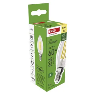 EMOS LED sveča 3,8W(60W) 806lm E14 WW A CLASS EMOS LED sveča 3,8W(60W) 806lm E14 WW A CLASS