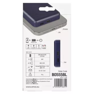 EMOS POWERBANK WI 522, brezžično polnjenje 20 W, 5.000 mAh, MODRA, 1xUSB-C