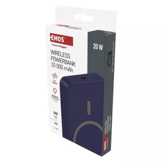 EMOS POWERBANK WI 1046, brezžično polnjenje 20 W, 10.000 mAh, MODRA, 1xUSB-C