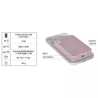 EMOS POWERBANK WI1046, brezžično polnjenje 20W, 10.000mAh, SALT, 1xUSB-C