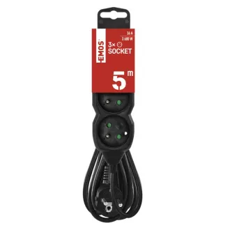 EMOS podaljšek 3z/5m, črn, 1,5 mm