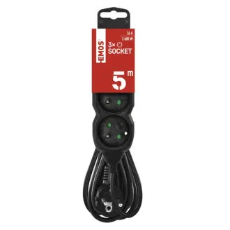 EMOS podaljšek 3z/5m, črn, 1,5 mm