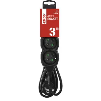 EMOS podaljšek 3z/3m, črn, 1,5 mm