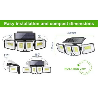 Zunanja sončna LED luč s senzorjem gibanja VIKING S180/1200lm/2200mAh/3 načini/IP65 Zunanja sončna LED luč s senzorjem gibanja VIKING S180/1200lm/2200mAh/3 načini/IP65