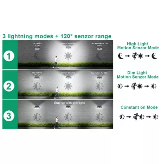 Zunanja sončna LED luč s senzorjem gibanja VIKING S282/2600lm/2200mAh/3 načini/IP65 Zunanja sončna LED luč s senzorjem gibanja VIKING S282/2600lm/2200mAh/3 načini/IP65