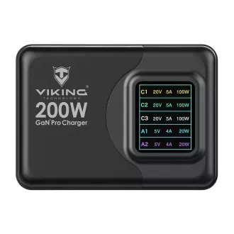 Viking USB GaN polnilec 200W PD PRO/omrežni adapter/izhod: 3xUSB-C,2xUSB-A/hitro polnjenje/